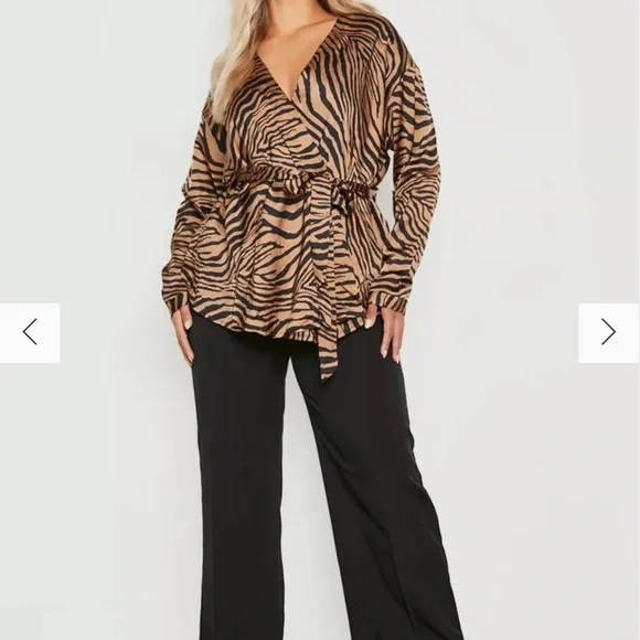 Boohoo Zebra Print Wrap Top Size 22 New With Tags - Picture 3 of 12